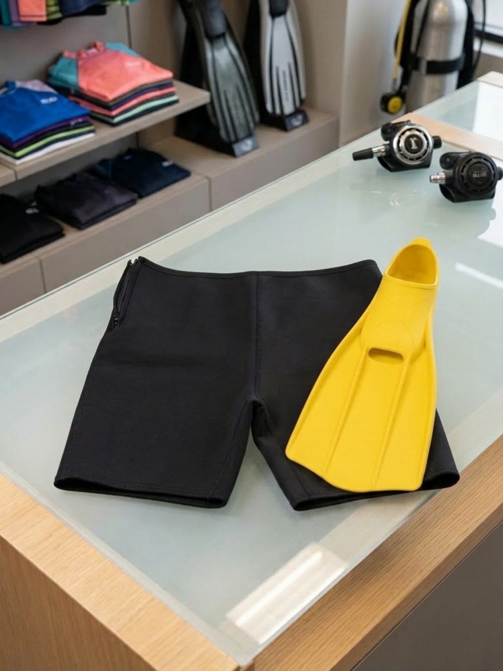 Black Neoprene Swim Shorts